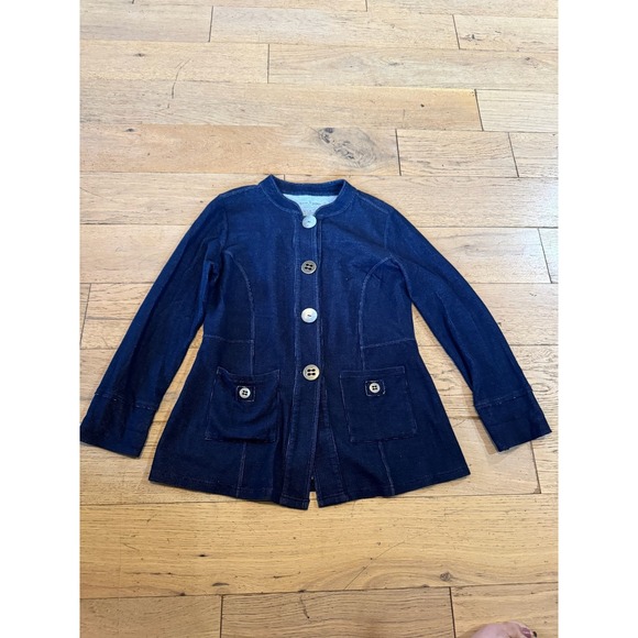 Neon Buddha Women's Blue Cotton Blend Button Front Jacket Coat - Picture 1 of 8